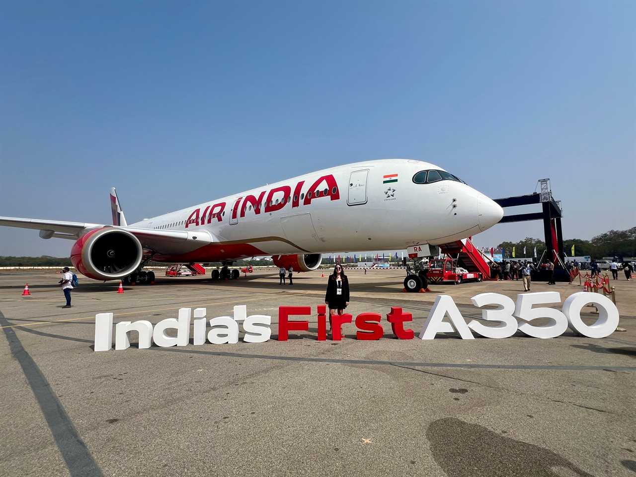 The author standing in front of the Air India A350.