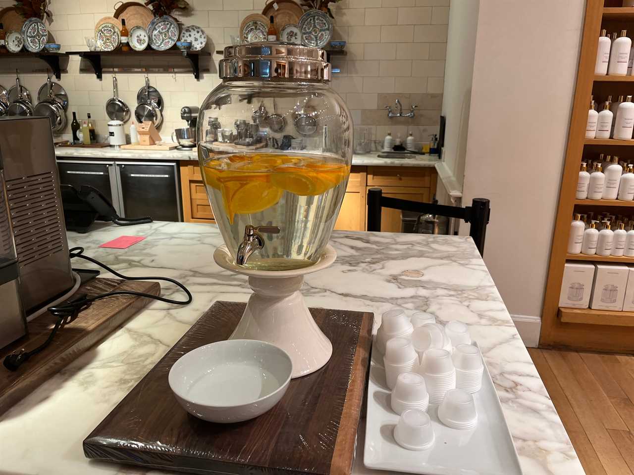 Water with orange slices at Williams Sonoma.