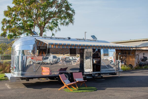 The Airstream's height and length were extended for comfort and ease, and an HVAC system was installed with hydronic and radiant floor heating.