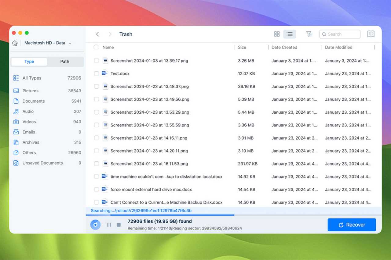 Find deleted files screenshot