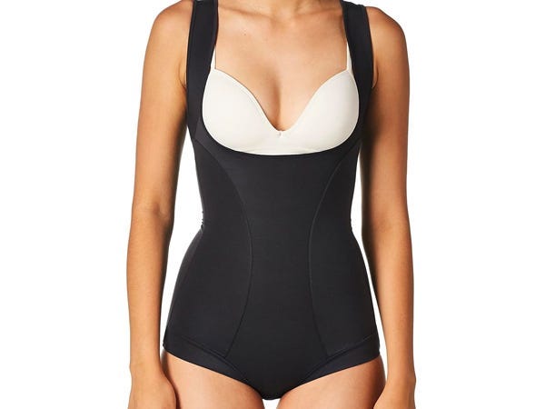 A person wearing the Flexees by Maidenform Open Bust Ultra-Firm Body Shapewear.