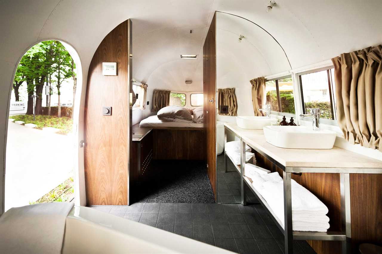 Inside the airstream trailer.