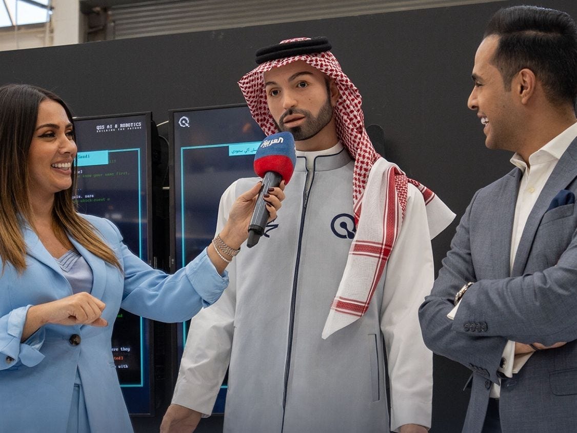 Muhammad, the humanoid robot, is debuted by the Saudi AI and robotics firm QSS in Riyadh.