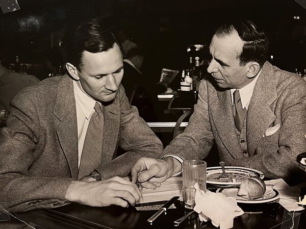 Photographer: Unknown, <i>Albert Frey and A. Lawrence Kocher at Rockefeller Center Cafeteria, New York</i>, 1931, Collection of Palm Springs Art Museum. Albert Frey Collection, 55-1999.2.