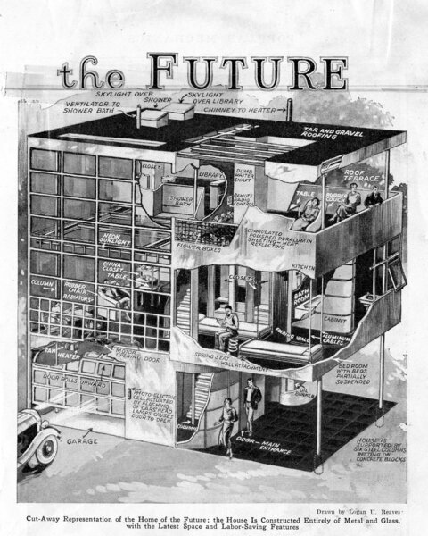 Architects: Kocher &amp; Frey, <i>Aluminaire House</i>™ cut-away in <i>Popular Mechanics </i>56, no.2, August 1931, Collection of Palm Springs Art Museum, Albert Frey Collection 55-1999.2.