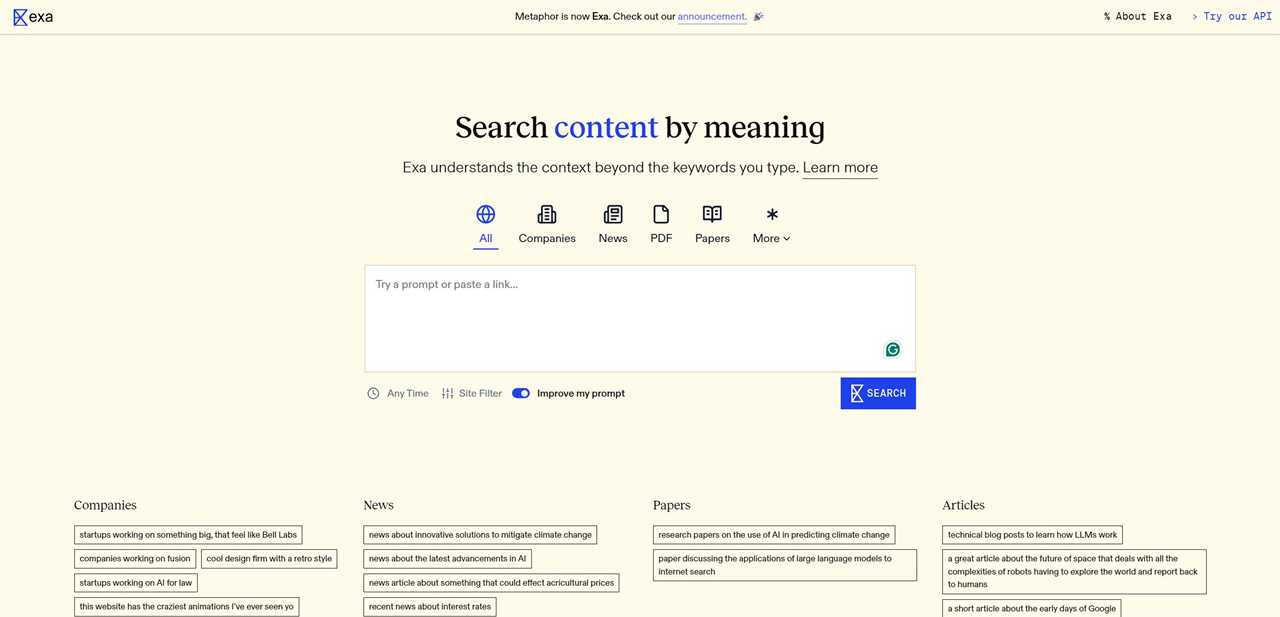 Exa is the new name of the AI search engine formerly known as Metaphor.