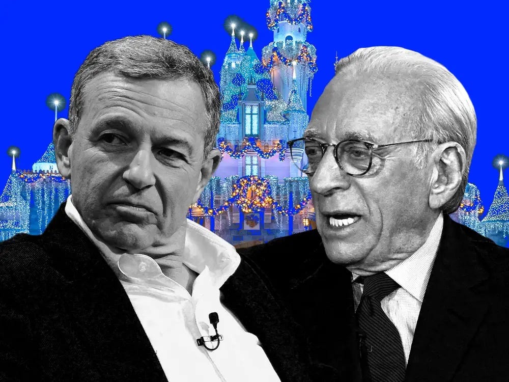 Bob Iger and Nelson Peltz in front of the Disney castle