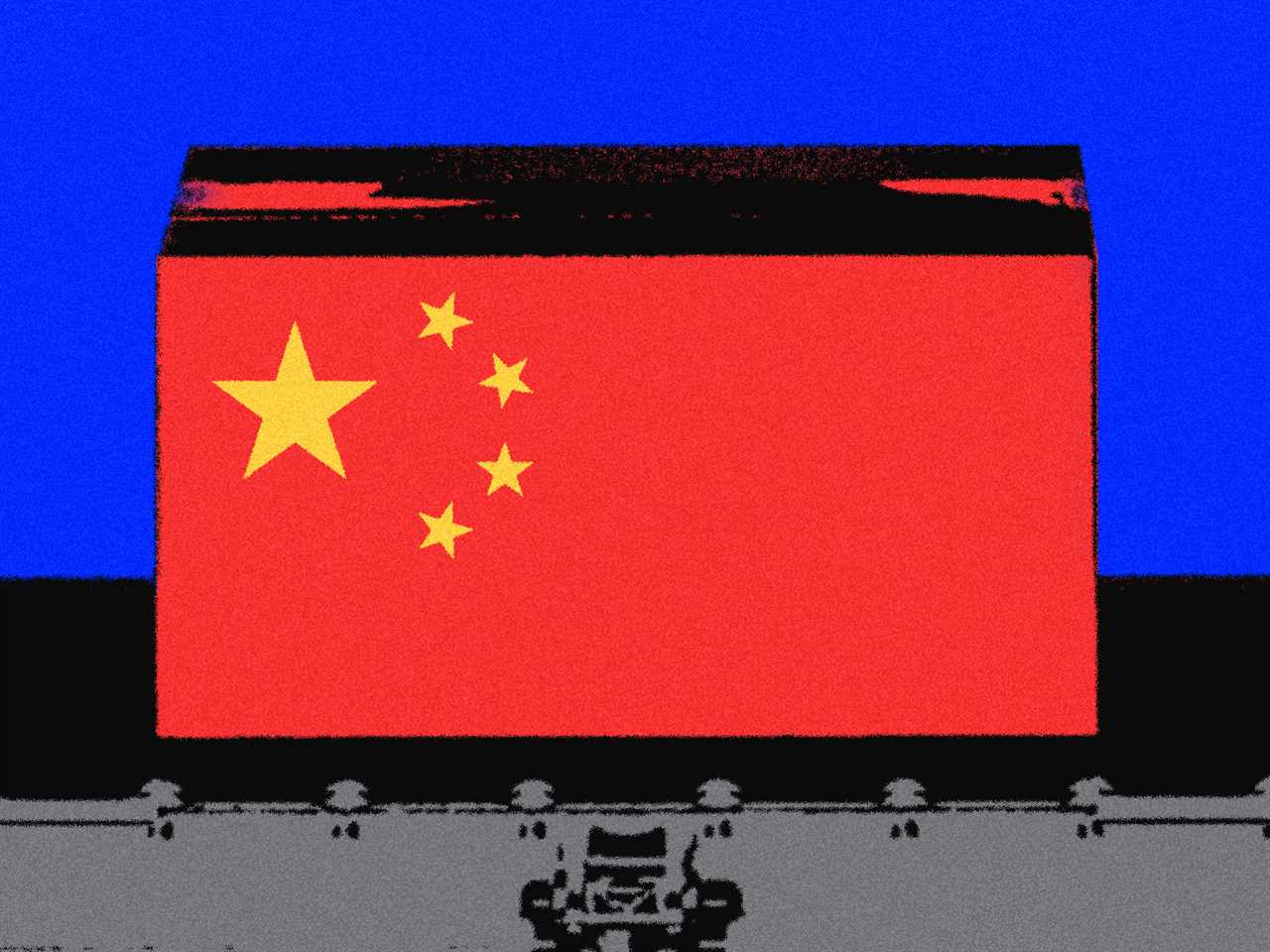 A box on an assembly line with the China flag on it