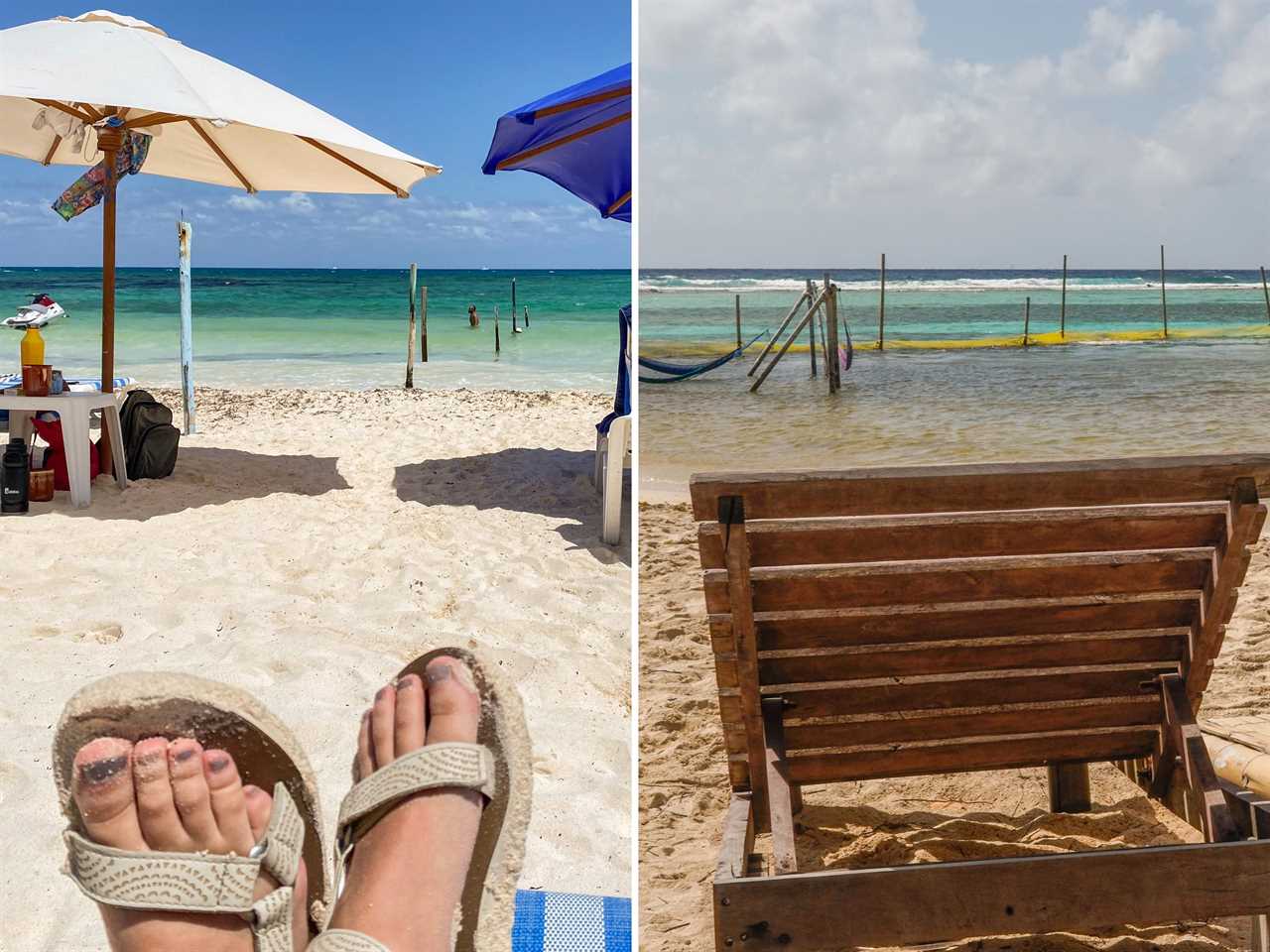 Views of two beaches, Tulum (L) and Costa Maya(R)