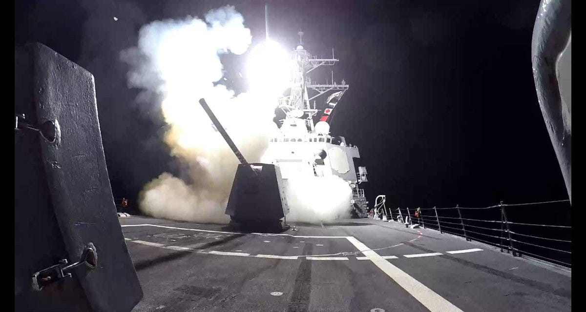 A missile launches from a US Navy warship in the Red Sea in February.