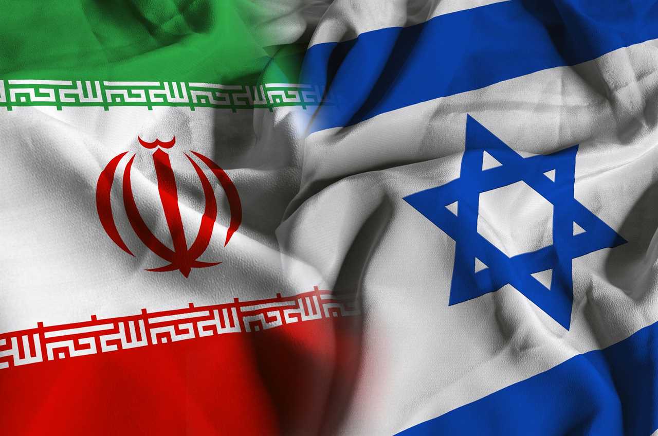 The flags of Iran, left, and Israel, right.