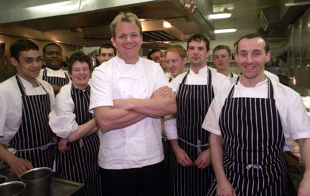 Delighted British Chef Gordon Ramsey with his staff in the kitchen at his Chelsea restaurant 19 January 2001, after being awarded three Michelin stars in this years guide. Ramsey is only the second British chef to be awarded three stars in the French gastronomy bible Michelin.