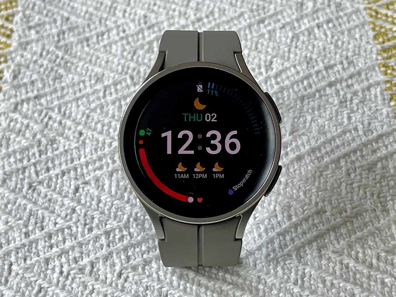 A Samsung Galaxy Watch5 Pro smartwatch.