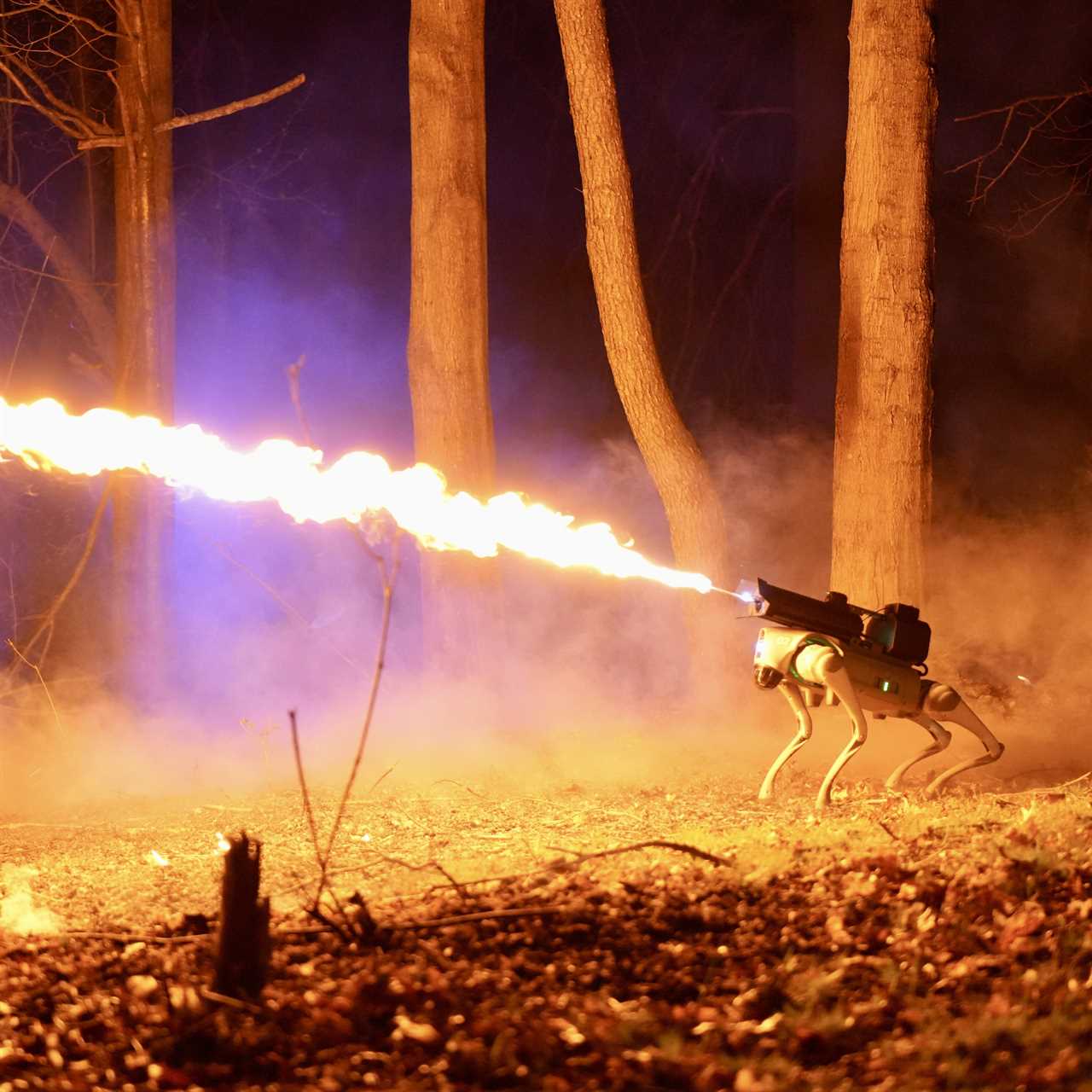 Themonator shooting fire out form its flamethrower