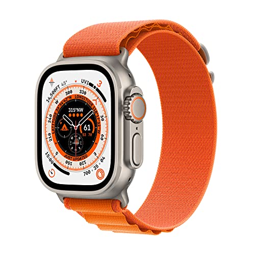 Apple Watch Ultra [GPS + Cellular 49mm] Titanium Case with Orange Alpine Loop, Medium (Renewed)…