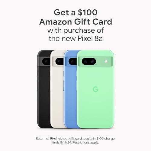 Google Pixel 8a - Obsidian - 128 GB with $100 Amazon Gift Card