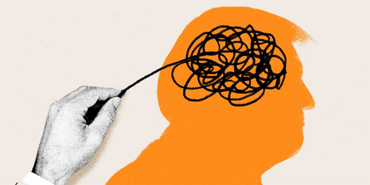 An orange silhouette of Donald trump with a scribble being drown on his head