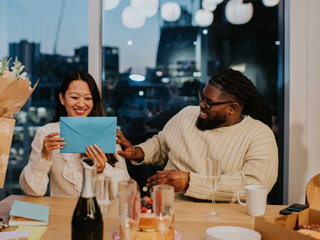 Woman opening gift card