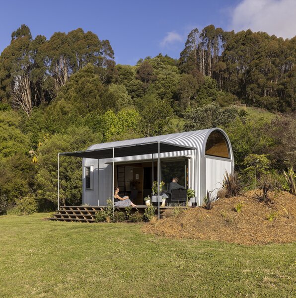 The home is clad in a corrugated iron shell coated with Zincalume. 