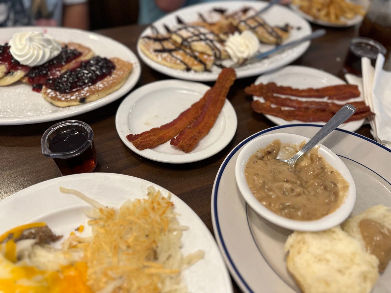 Full table of breakfast dishes at Bob Evans 