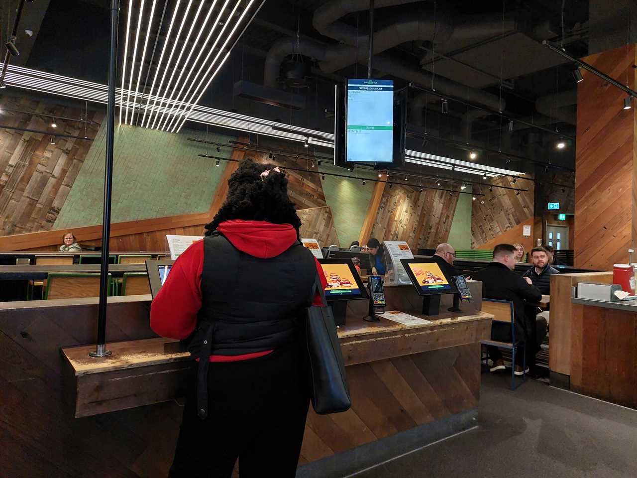 The digital order kiosks in a Shake Shack restaurant in London