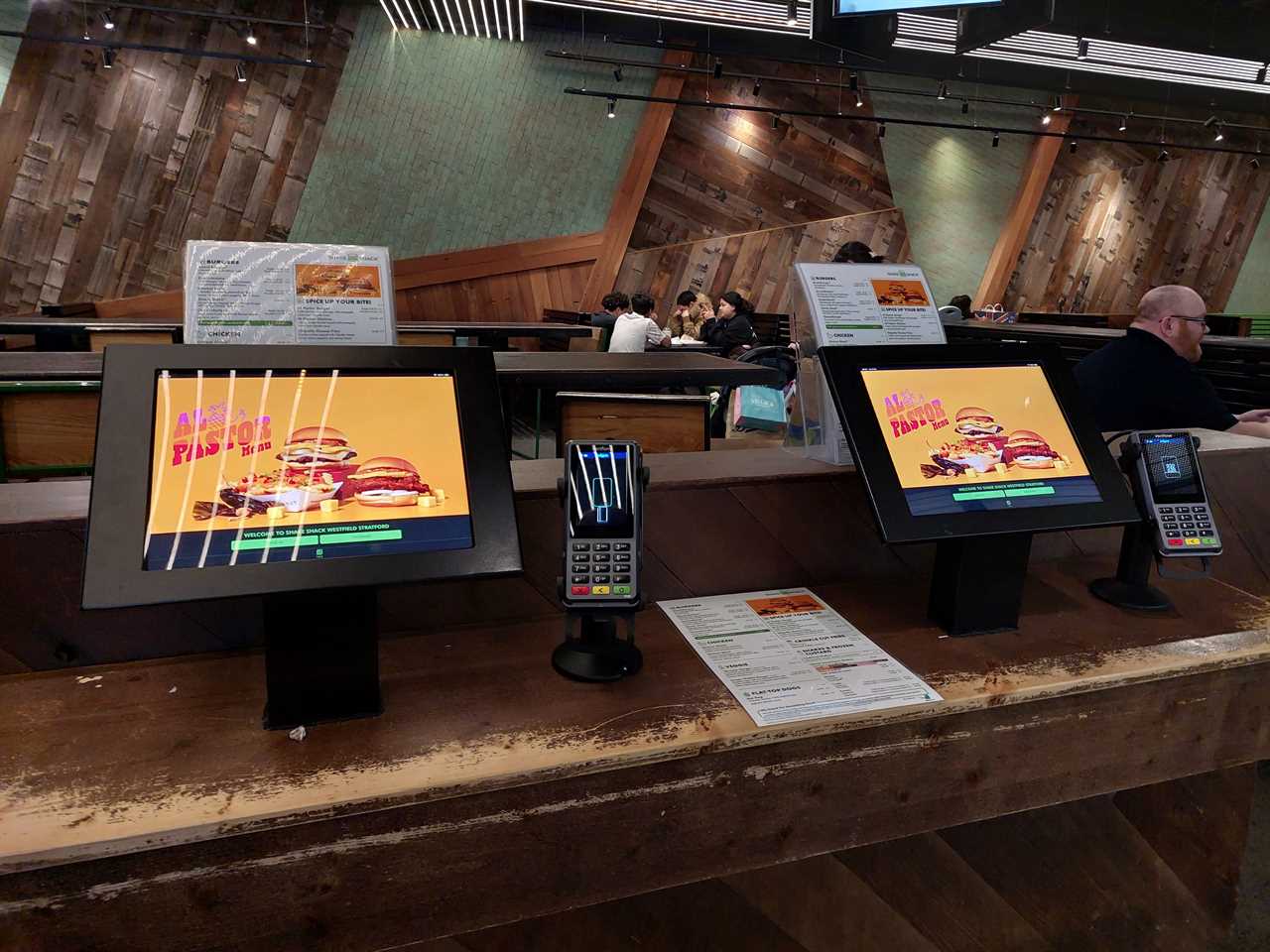 The digital order kiosks in a Shake Shack restaurant in London