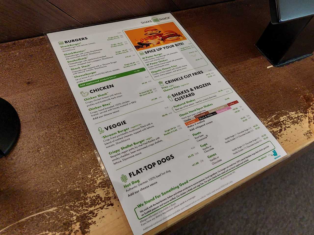 Physical menus in a Shake Shack restaurant in London