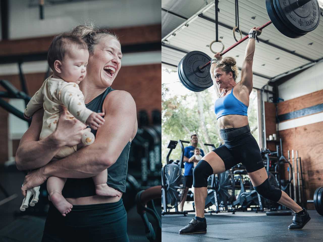 Tia-Clair Toomey-Orr's baby daughter Willow watches on as she trains.