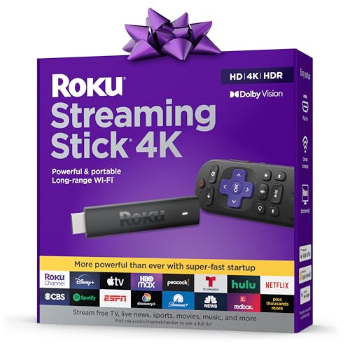 Roku Streaming Stick 4K | Portable Roku Streaming Device 4K/HDR/Dolby Vision, Roku Voice Remote…