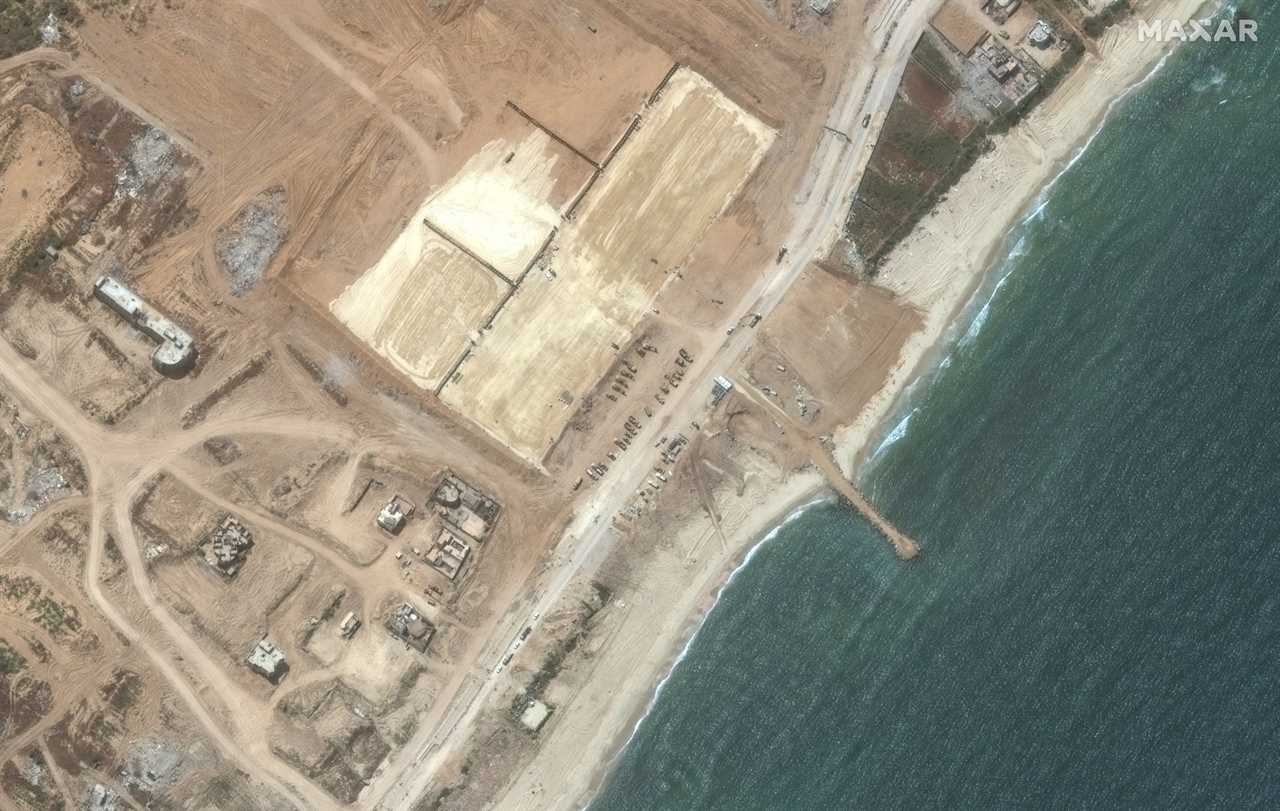 An aerial view of Gaza shoreline and jetty