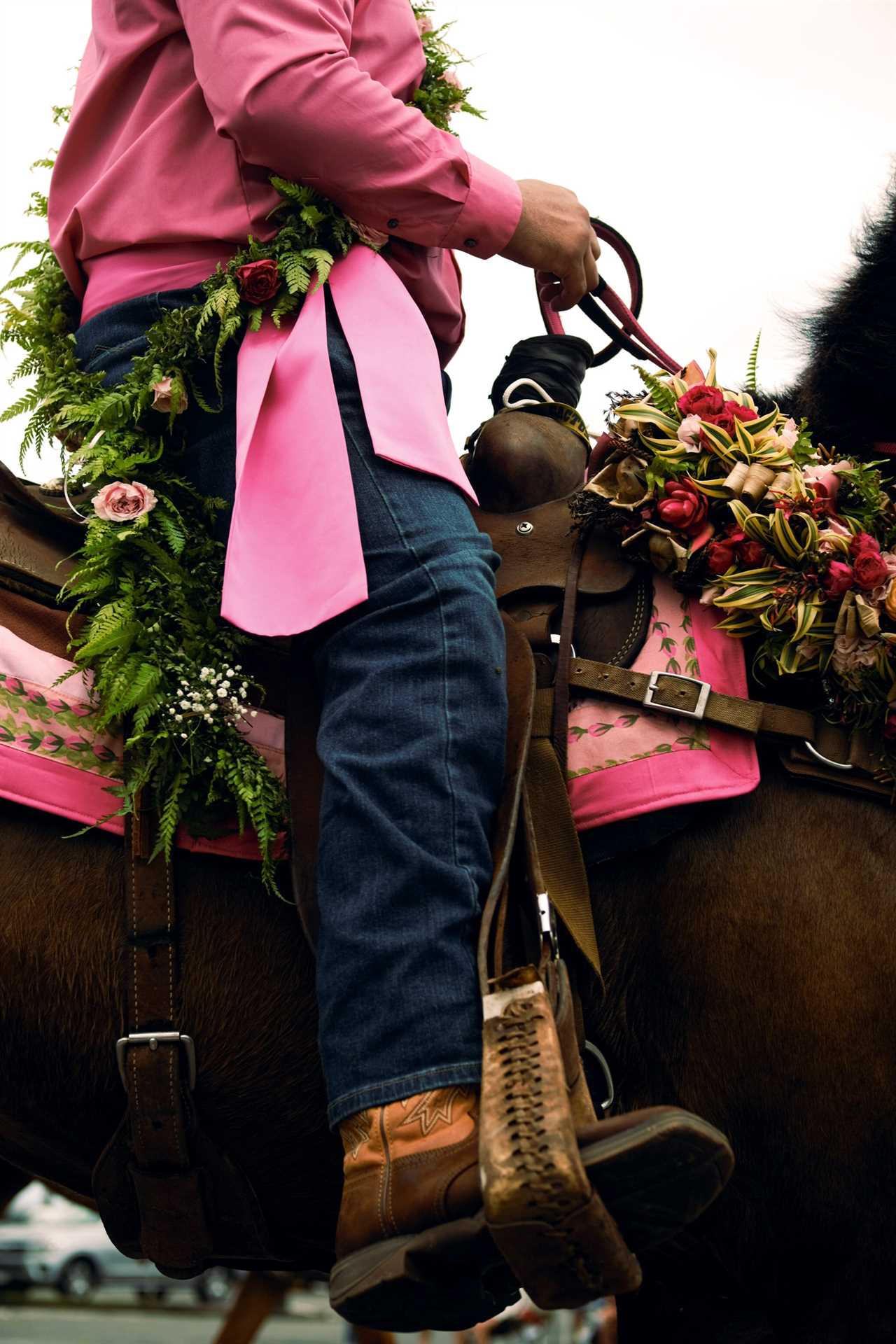 Adorned horse at parade.