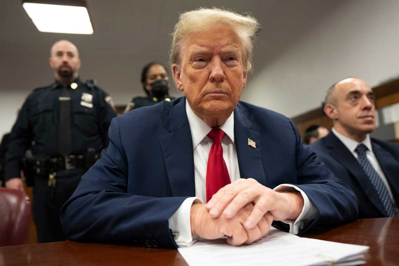 Donald Trump at the defense table during his criminal hush-money trial in Manhattan.