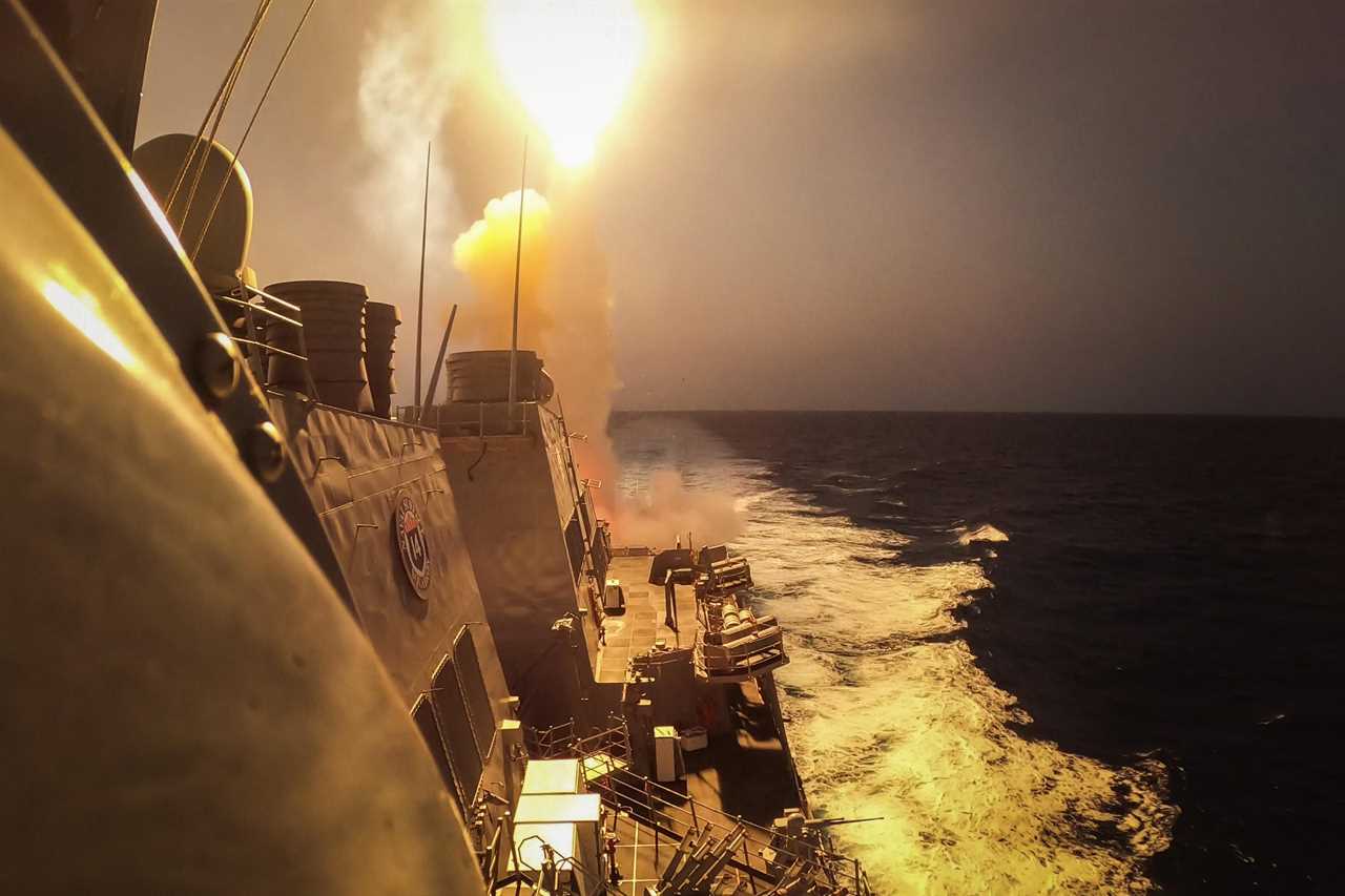 The Arleigh Burke-class guided-missile destroyer USS Carney (DDG 64) defeats a combination of Houthi missiles and unmanned aerial vehicles in the Red Sea, Oct. 19.