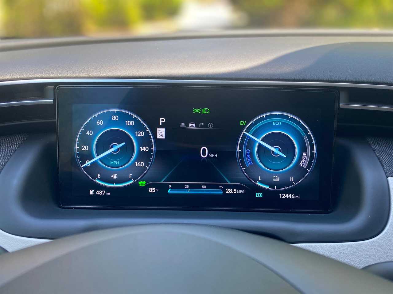 The digital instrument gauge display of a Hyundai Tucson Hybrid Limited SUV.