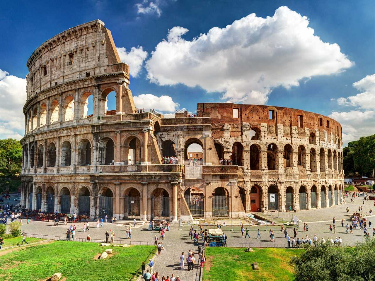 exterior shot of the colosseum in rome on a clear day