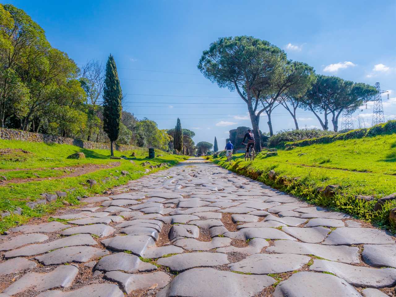 shot of the appian way in rome