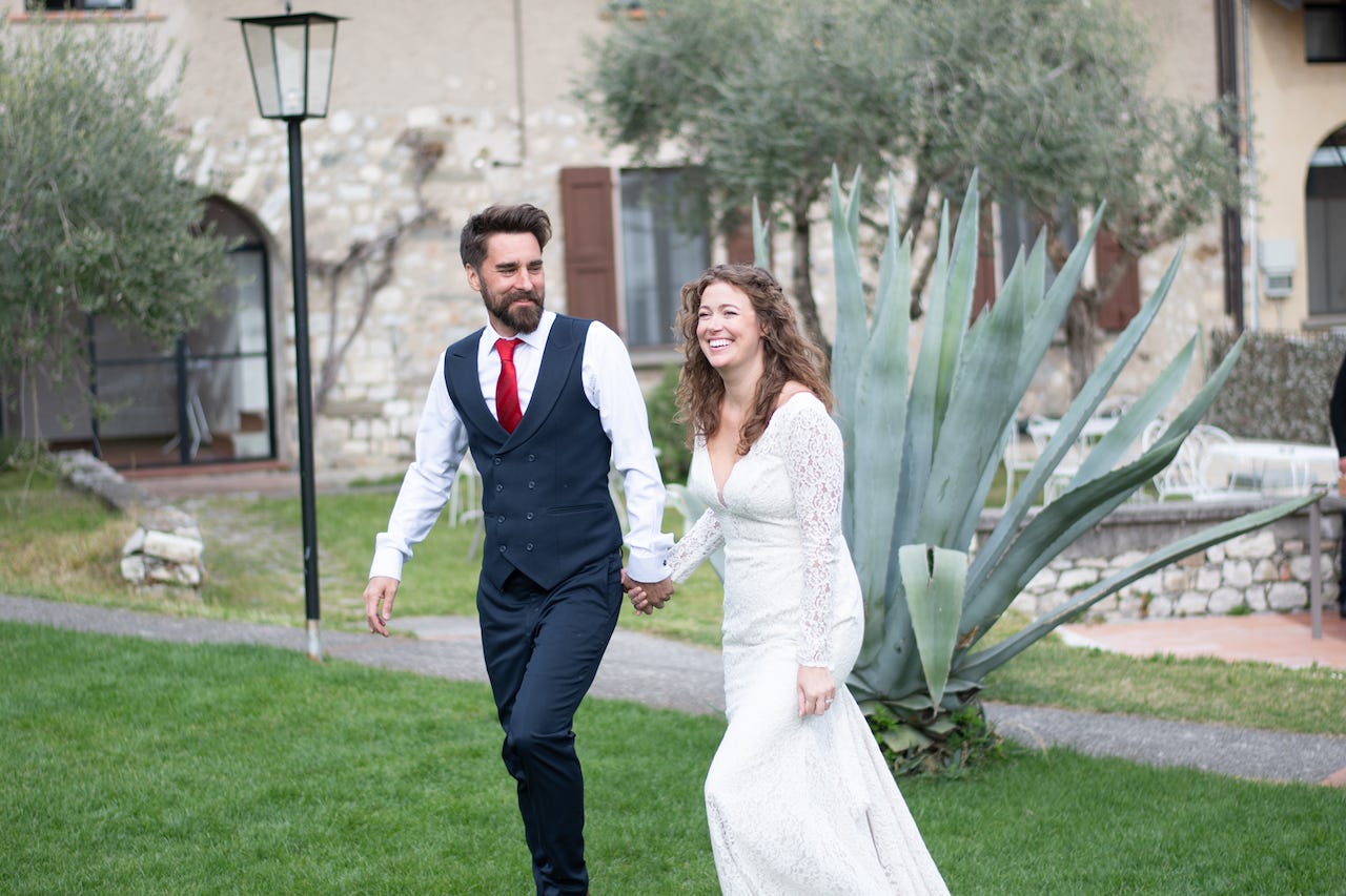 Paul Cordier and Kristina Knighten on their wedding day in Italy.