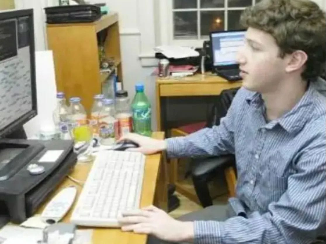 Mark Zuckerberg in the early days of Facebook's founding (left) and Mark Zuckerberg today (right).