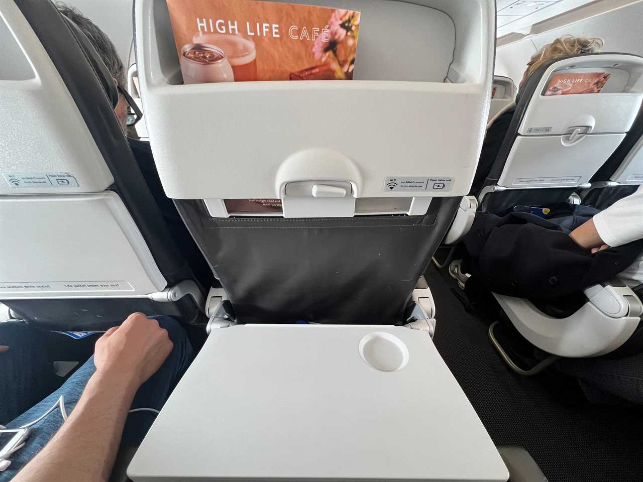 The tray table of a British Airways Airbus A320.