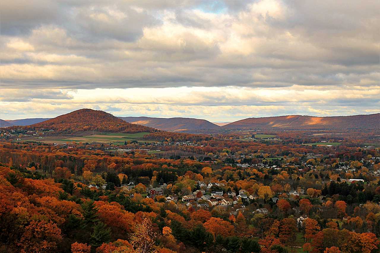 Sugarloaf Mountain from the scenic lookout at the Top of the 80's restaurant in Hazleton, Pennsylvania.