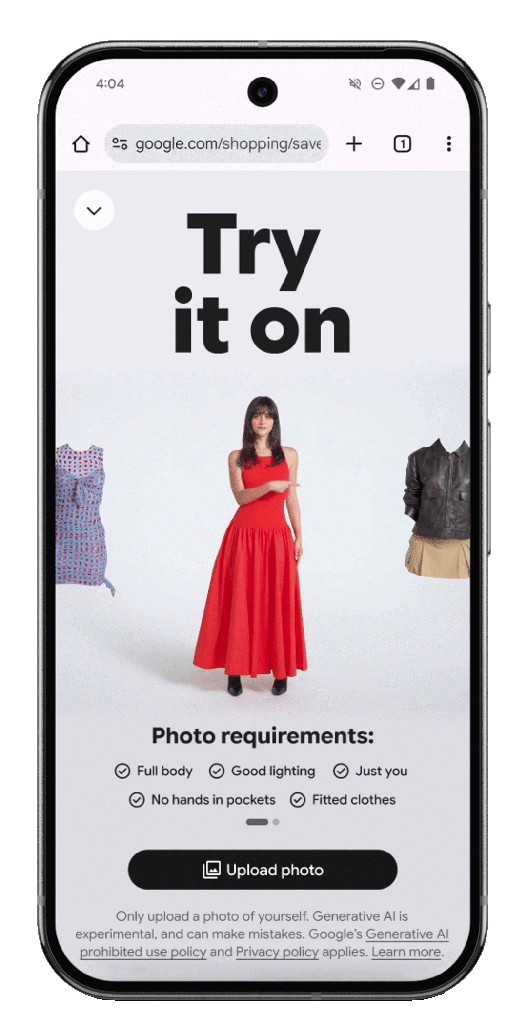 Google AI Mode: Try it on shopping feature.