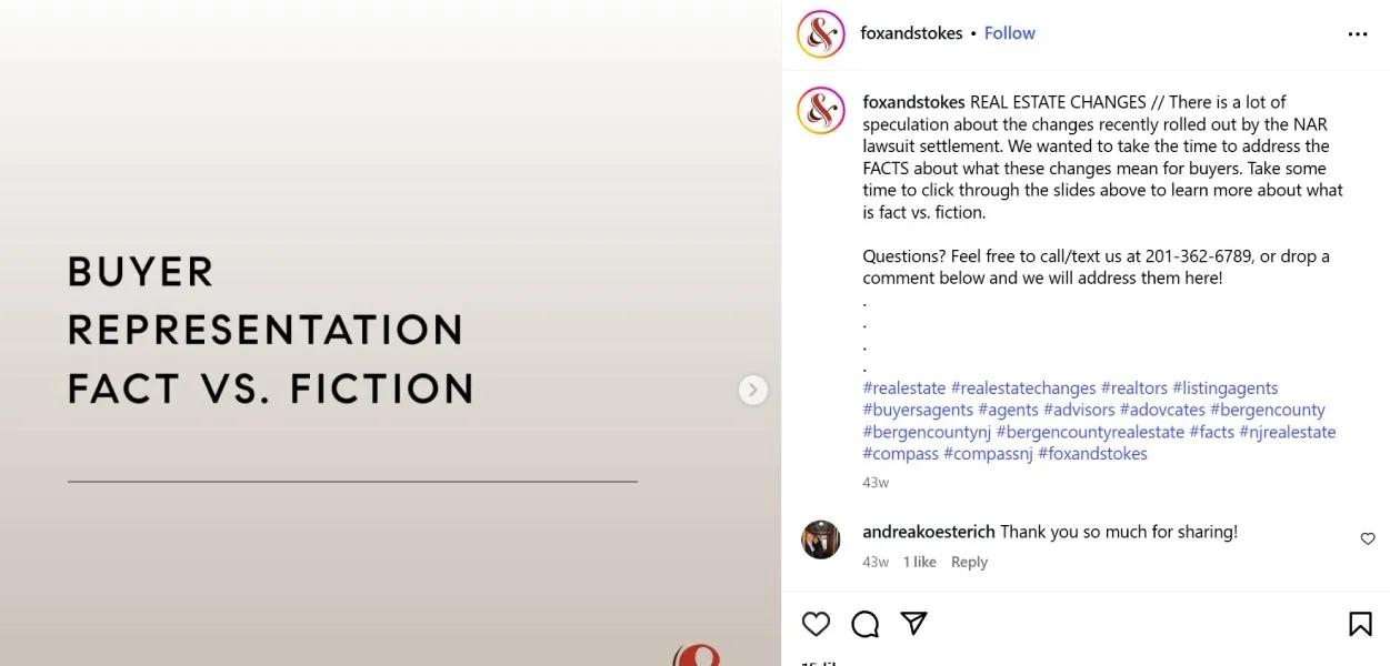 Instagram post with facts about real estate news.
