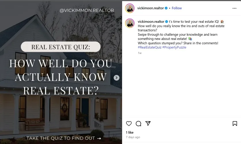 Instagram post of a real estate quiz.