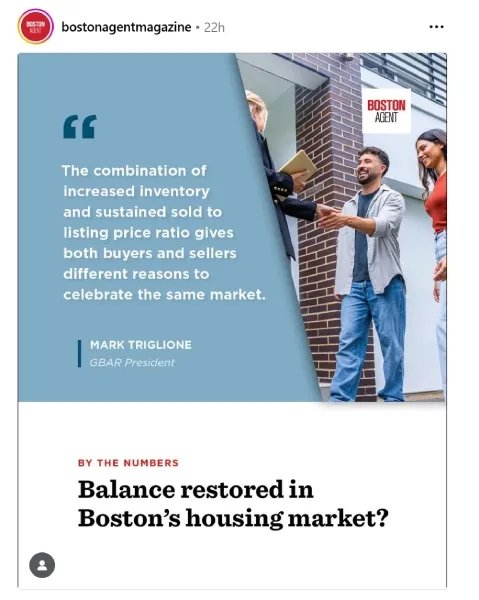 Instagram post of the latest housing market information in Boston.
