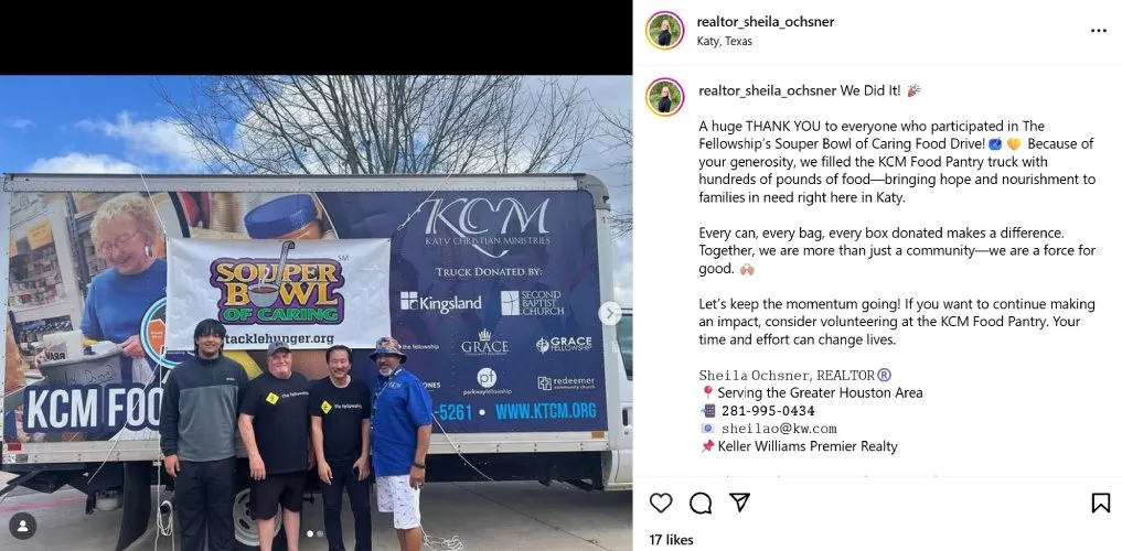 Instagram post sharing the success of a real estate agent's event.