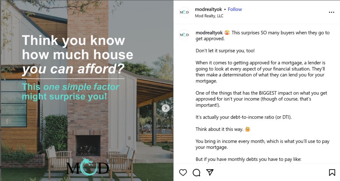 Instagram post about housing affordability.