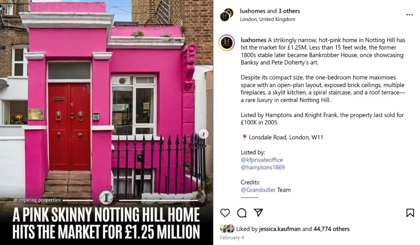 Instagram post of a unique building in London.