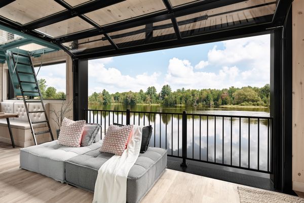 All of the cabins have a garage door that opens them to their body of water.