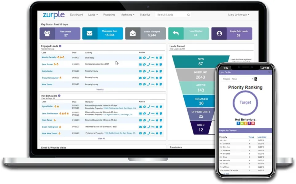 Laptop and mobile views of the analytics from Zurple.