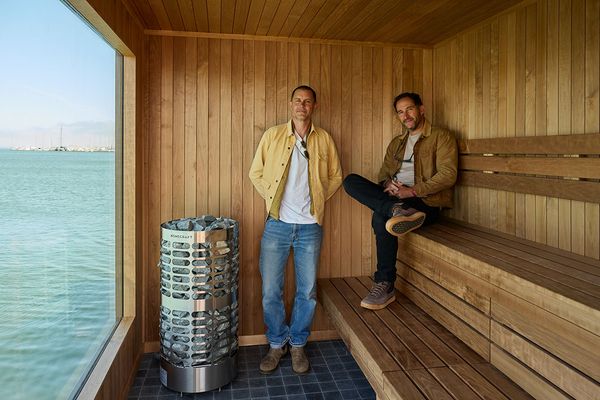 Alex Yenni and Gabe Turner opened the Bay Area’s first floating sauna, Fjord, in Sausalito this week.